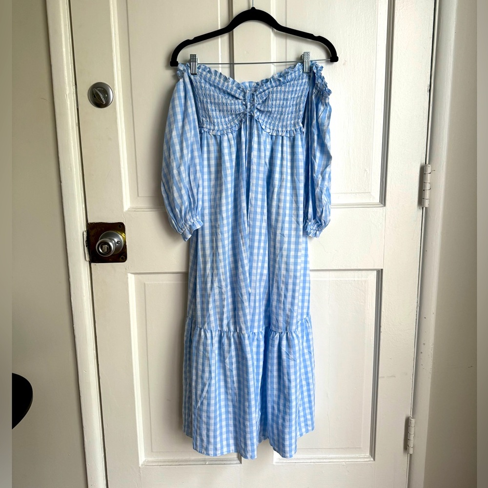 Petal + Pup Blue Plaid Off-the-Shoulder Daytime Dress